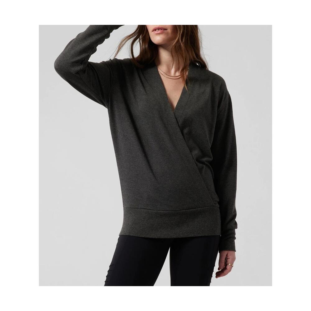 Athleta Purana Wrap Sweatshirt Women's Size Small Black Heather Stretch Pullover